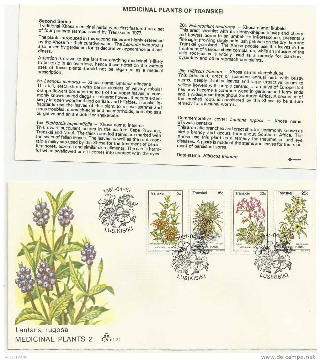 TRANSKEI -1981 - FDC - MEDICINAL PLANTS OF TRANSKEI )- WITH 4 STAMPS & INSIDE EXPLANATORY CARD - Transkei