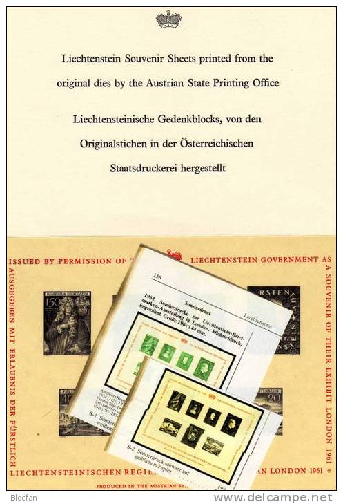 142-283 B Liechtenstein Gedenkblock II/1961 ** 30€ In Ausstellung-Mappe London Historische Briefmarken Black Sheet Of FL - Blocks & Sheetlets & Panes