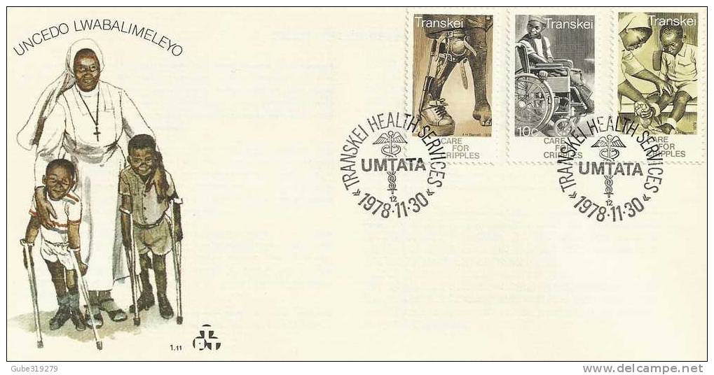 TRANSKEI -1978 - FDC - CARE FOR CRIPPLES -WITH 3 STAMPS & INSIDE EXPLANATORY CARD - Transkei