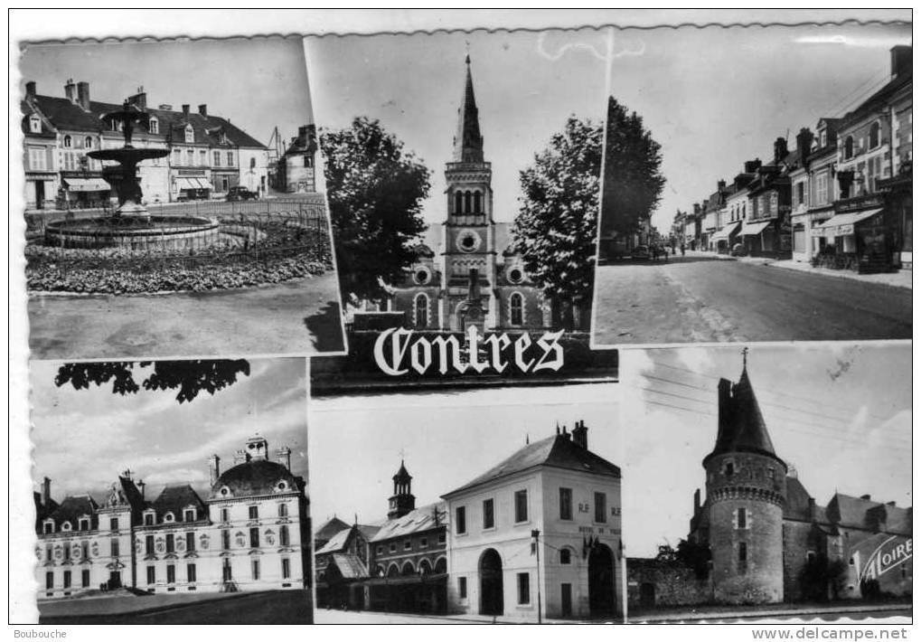 CPSM De CONTRES - 6 Petites Vues église - Place Du Marché - Château - Mairie - Contres