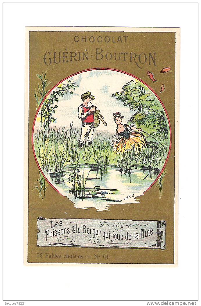 CHROMO DORE  GUERIN BOUTRON -    Fables - N°61 - Les Poissons Et Le Berger... Vieillemard - - Guérin-Boutron