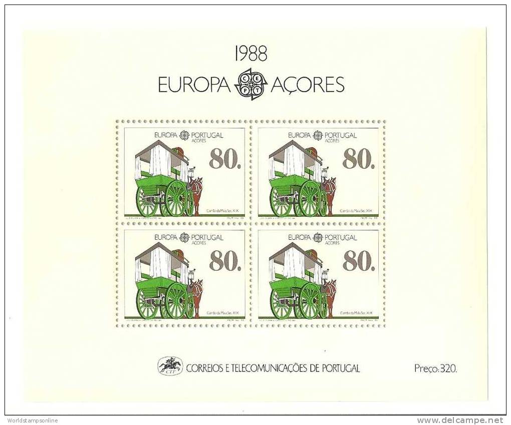 Azores, Year 1988, Mi Block 9, Transport And Communication, MNH ** - Diligences