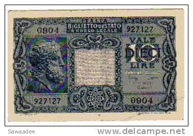 BILLET ITALIE - P.32 - (VOIR SIGNATURES) - 10 LIRES - 1944 - Italia – 5 Lire