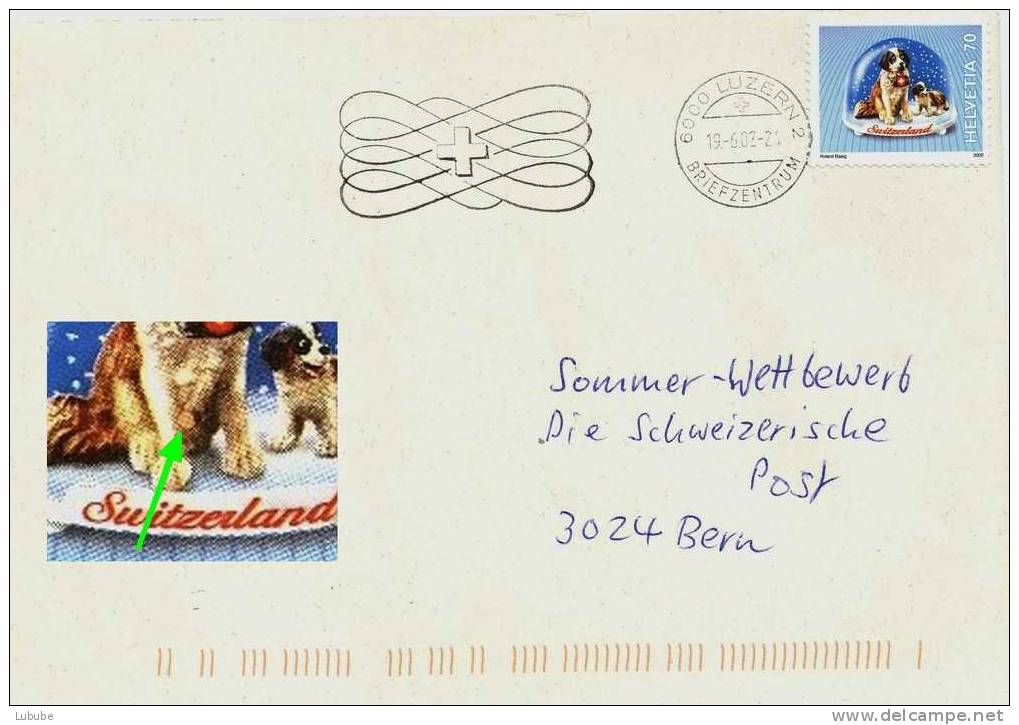 Brief  Luzern - Bern  (Abart: Bernhardiner)     2002 - Errores & Curiosidades