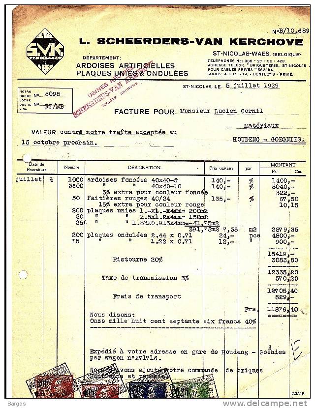 3 Factures Ardoise Artificielles Scheerders à Saint Nicolas Waes   SVK Timbrées - Andere & Zonder Classificatie