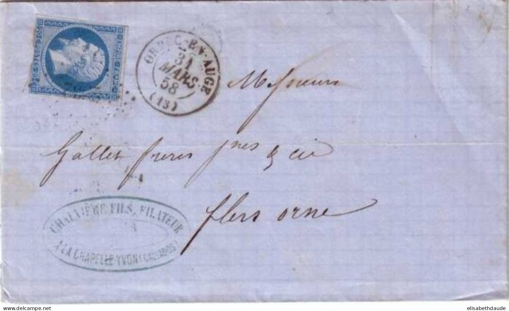 CALVADOS - LETTRE Avec BOITE RURALE D (Peu Visible) De CHAPELLE YVON PC 2332 De ORBEC En Auge - 1858 - AMBULANT Au DOS - 1849-1876: Période Classique