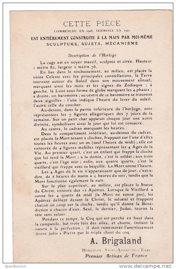 16992  SAINT-ANDRE-DE-L'EURE - Horloge Par Brigaland, Premier Artisan De France 1908-1921 ; Horloger . - Artisanat