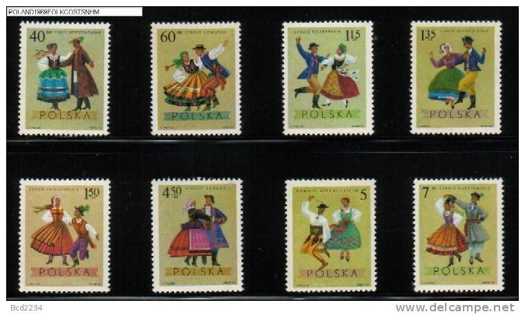 POLAND 1969 POLISH TRADITIONAL FOLK COSTUMES SET OF 8 NHM From Various Regions Including Mountains & Highlands Dancing - Neufs