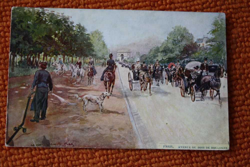 CPA Précurseur 1903 PARIS 75 DESSIN AQUARELLE  PEINTURE Signée => AVENUE DU BOIS DE BOULOGNE - Lotes Y Colecciones