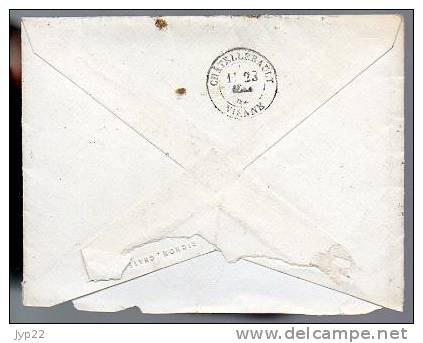 Petite Lettre Avec Correspondance LAC CAD Gare De Tours 22 Mai 1881? Tp Sage 90 Pour Chatellerault - 1877-1920: Semi Modern Period