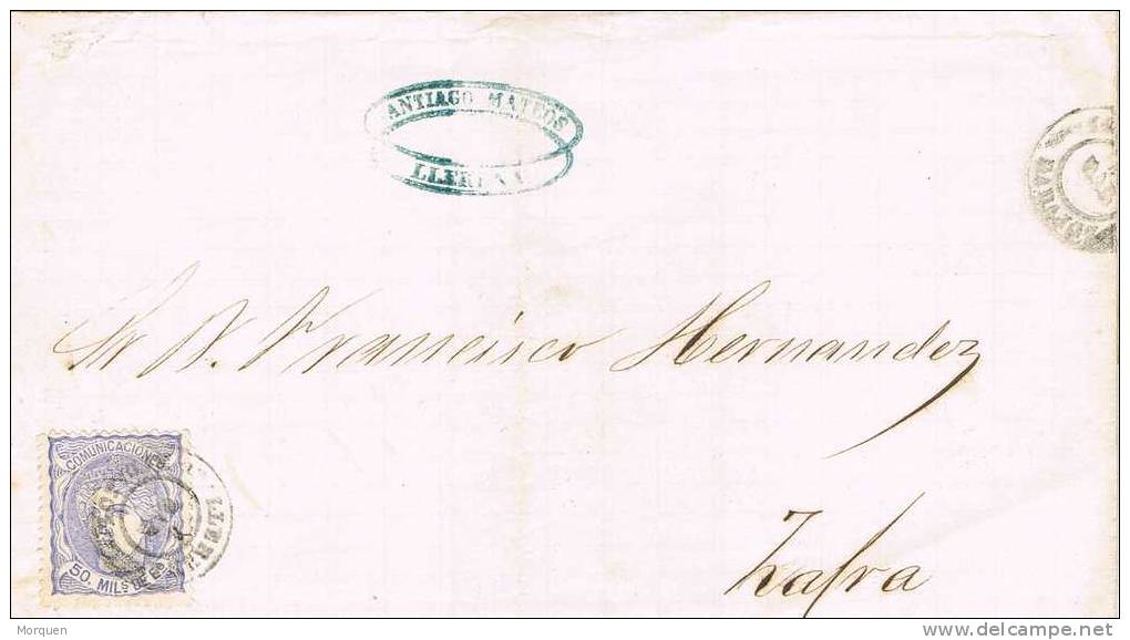 Envuelta LLERENA (Badajoz) 1870. 50 Milesimas Alegoria - Briefe U. Dokumente