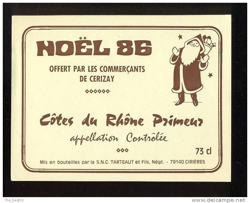 Etiquette De Vin    Noël 86  Offert Par Les Commerçants De Cerizay 79   (Thème Pére Noël) - Weihnacht