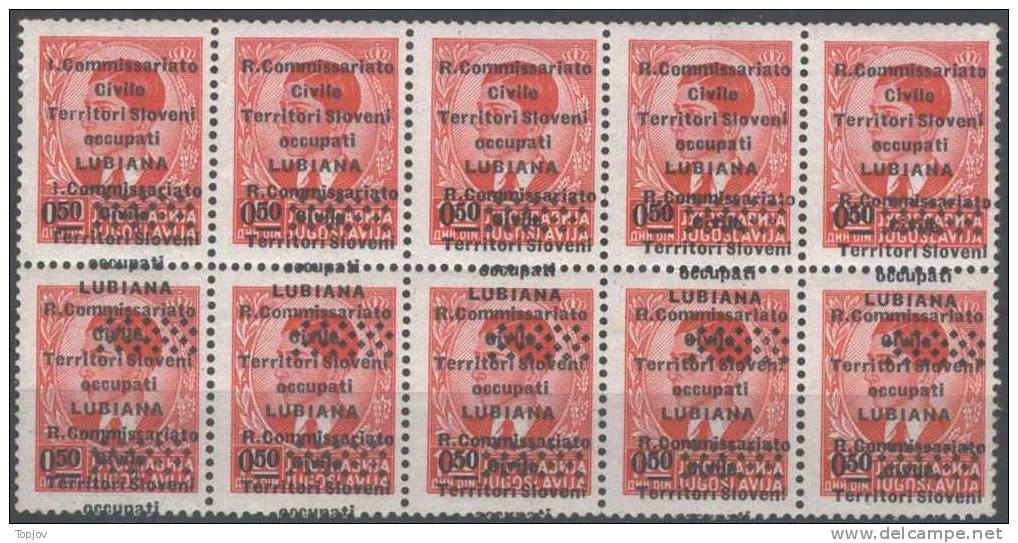 1941 LUBIANA - R.COMMISSARIATO, NUOVI VALORE- DOPIA SOPRASTAM.- ,,R,, ROTTA - PRIMA RIGA  0,50 - MNH** - Deutsche Bes.: Lubiana