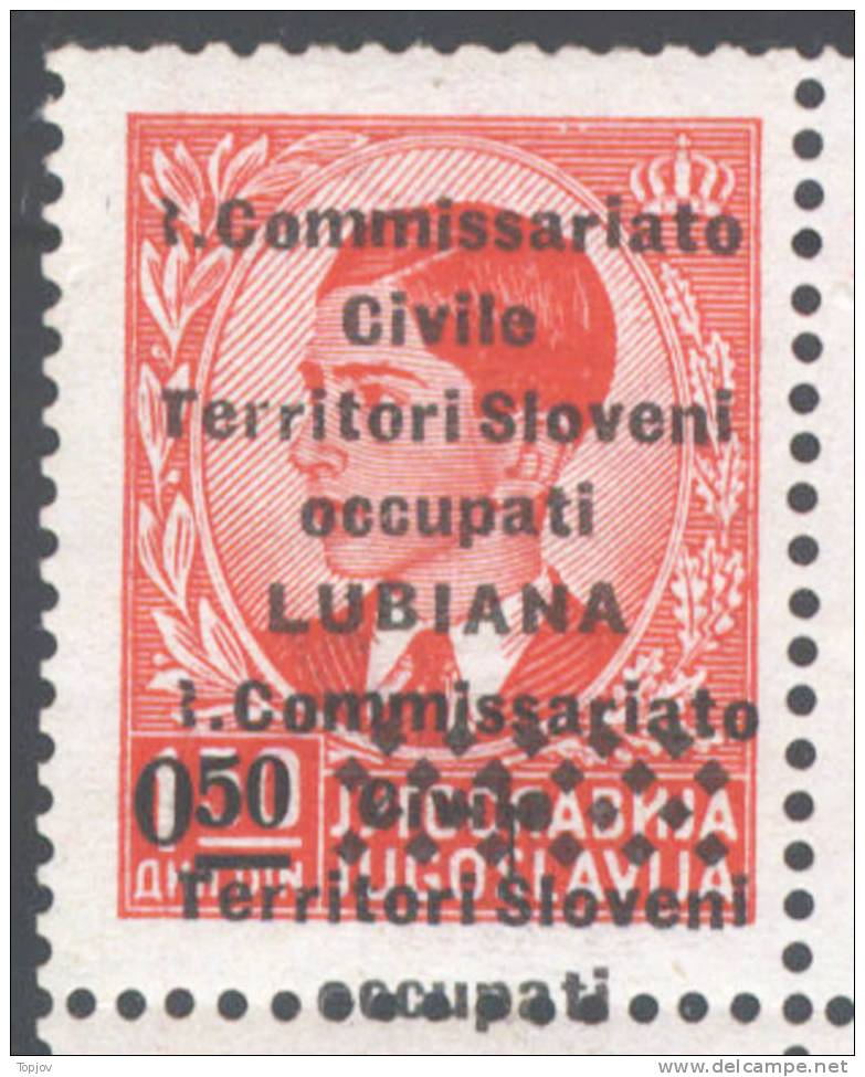 1941 LUBIANA - R.COMMISSARIATO, NUOVI VALORE- DOPIA SOPRASTAM.- ,,R,, ROTTA - PRIMA RIGA  0,50 - MNH** - Deutsche Bes.: Lubiana