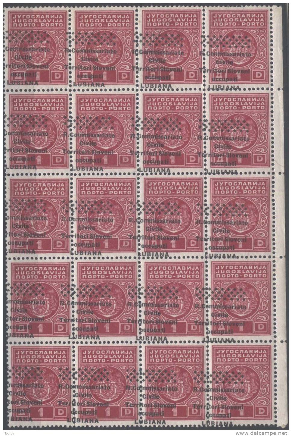 1941 LUBIANA - SEGNATASSO - R.COMMISSARIATO,- SPOSTATA ORIZZONTALE 1 D - MNH** - 20 X - Lubiana