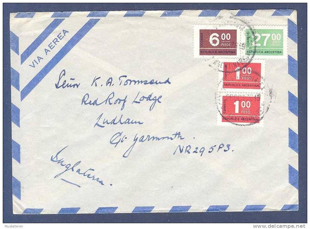 Argentina Airmail Via Aerea Cover To LUDHAM Yarmouth Angleterra England 4 Numeral Values - Luftpost