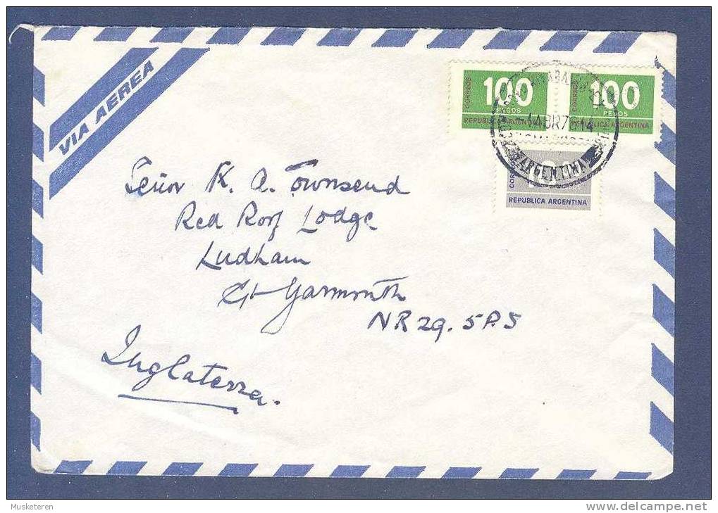 Argentina Airmail Via Aerea Cover To LUDHAM Yarmouth Angleterra England 3 Numeral Values - Poste Aérienne