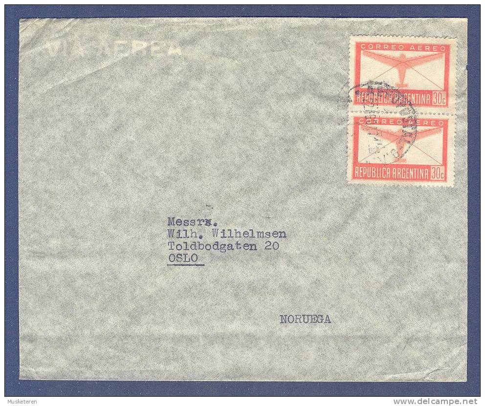 Argentina Airmail Via Aerea DE NAVEGACION ATLANTICO AUSTRALA EROPOSTAL 1947 Cover OSLO Noruega Norway Aeroplane Pair !! - Posta Aerea