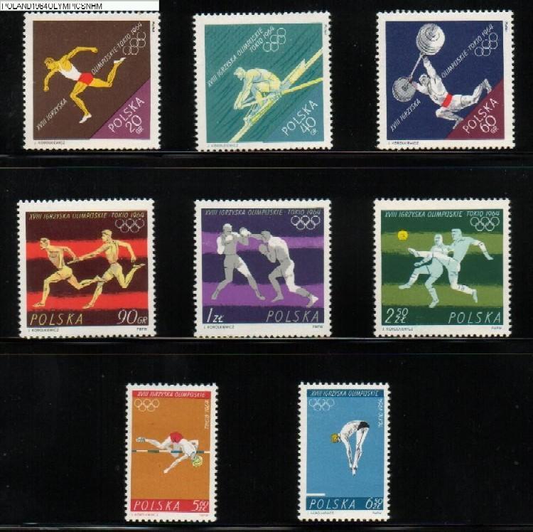 POLAND 1964 TOKYO JAPAN OLYMPICS NHM SPORTS Weight Lifting Boxing Football High Jump Diving Rowing Running Soccer - Weightlifting