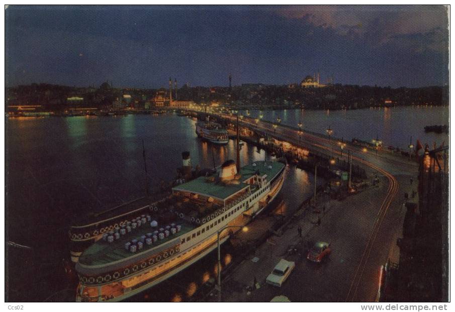 Istanbul The Galata Bridge And City At Night - Türkei