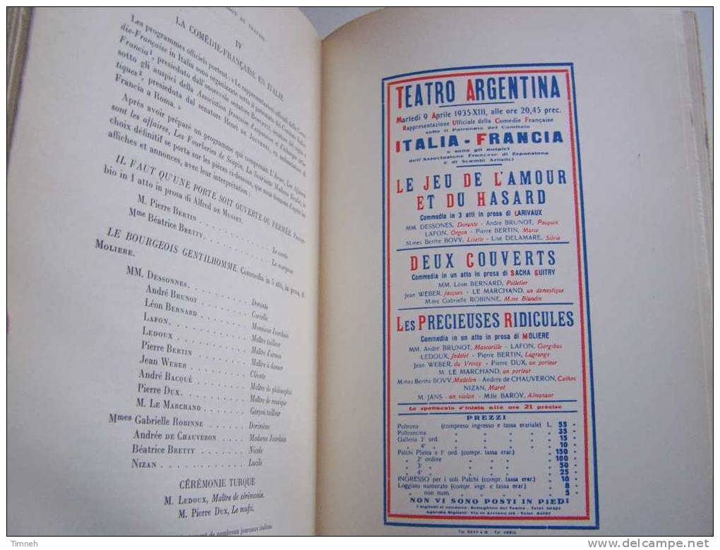 La Comédie Française ANNEE 1935 Edouard CHAMPION Illustrations Calendrier Reprise Artistes Pièces Rôles - Franse Schrijvers