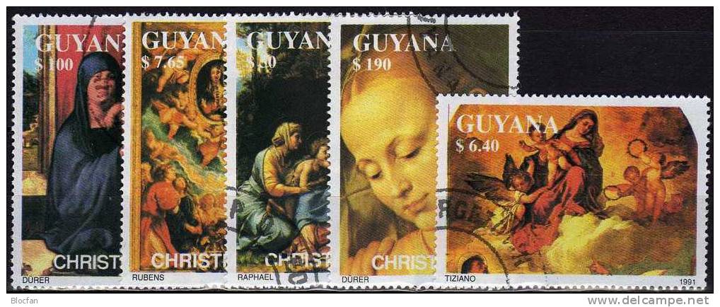 Weihnachten 1991 GUYANA 3758/62 Komplett O 17€ Gemälde Der Maler Tizian Raffael Dürer Rubens On The Set From Americo - Guyane (1966-...)