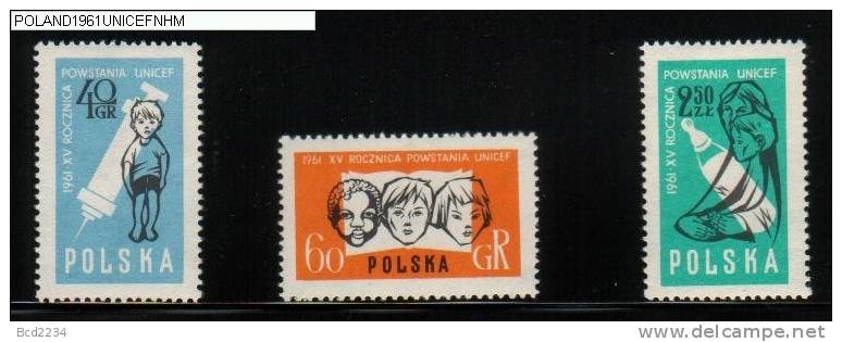 POLAND 1961 15TH ANNIVERSARY OF UNICEF SET OF 3 NHM Children Medicines Aid Feeding Mother - UNICEF