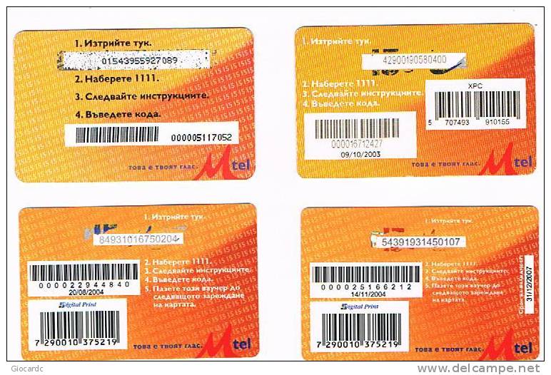 BULGARIA - GSM RECHARGE M-TEL - PRIMA 15: LOT OF 4 DIFFERENT  - USATA (USED) - RIF. 7554 - Bulgarien