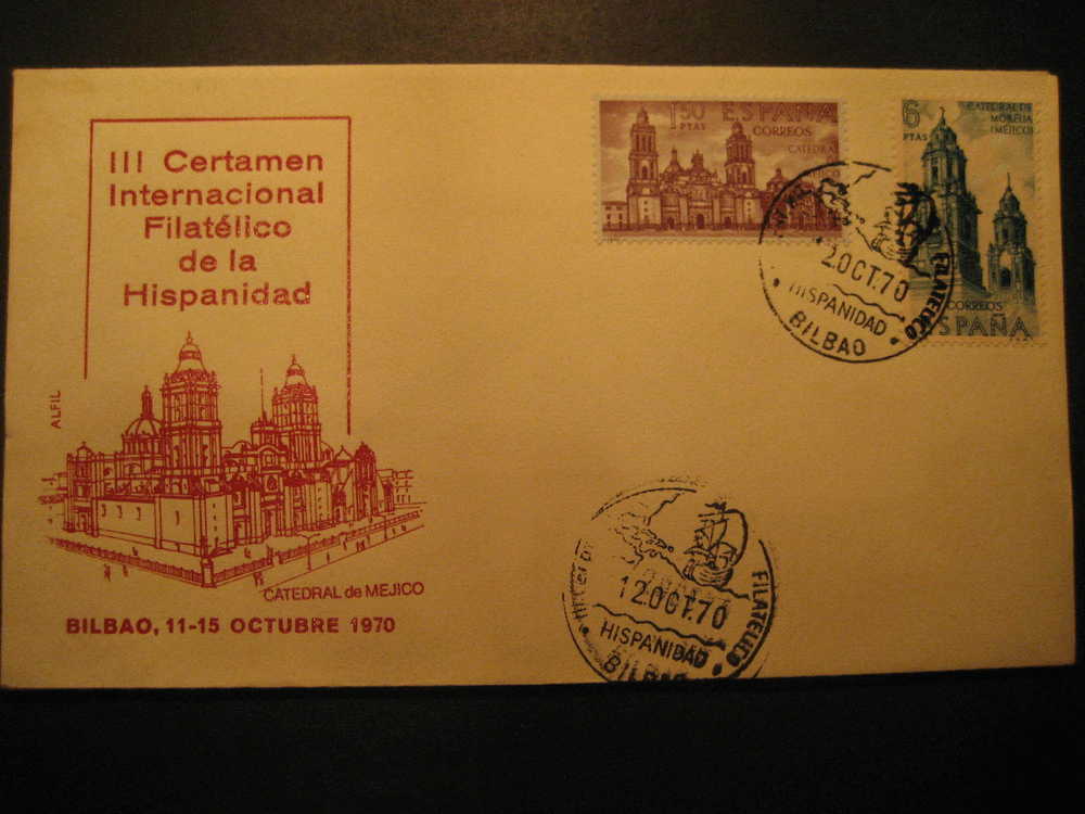 SPAIN Bilbao Vizcaya 1970 Event Cancel Mejico Cathedral Colon Columbus Caravel America Discouver Hispanidad - Christopher Columbus