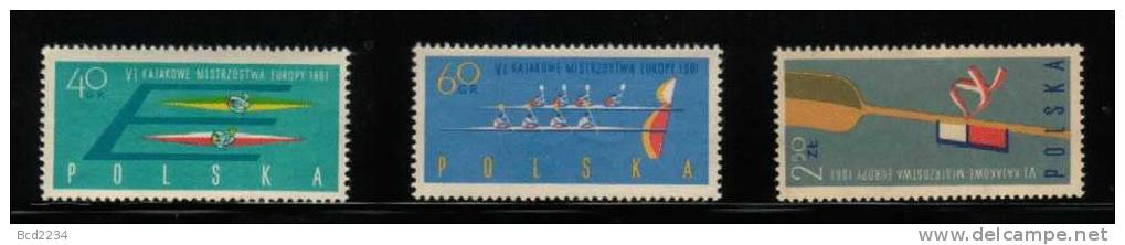 POLAND 1961 EUROPEAN CANOEING CHAMPIONSHIPS SET OF 3 PERF NHM - Canoa