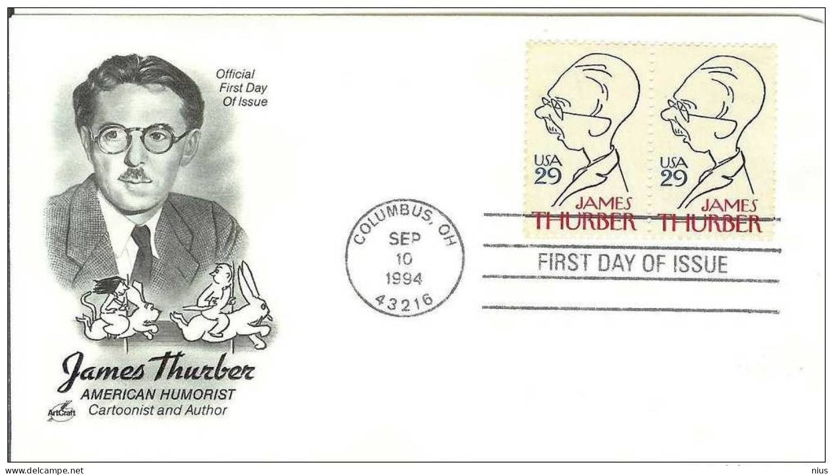 USA United States 1994 FDC James Thurber Writer Cartoonist Author - 1991-2000