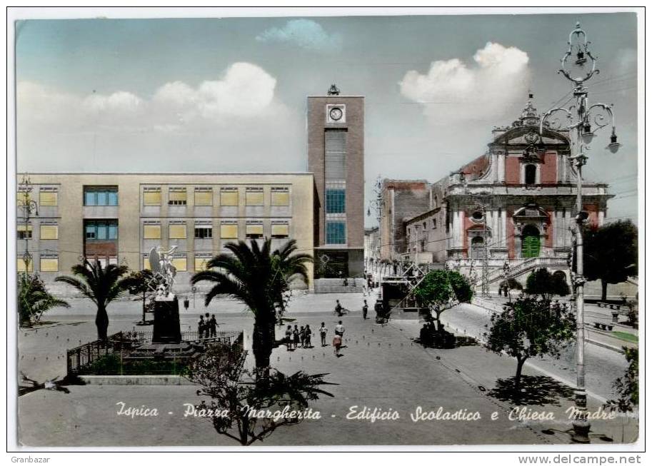 ISPICA, PIAZZA MARGHERITA E SCUOLE E CHIESA, VG 1963, ANIMATA   **** - Ragusa