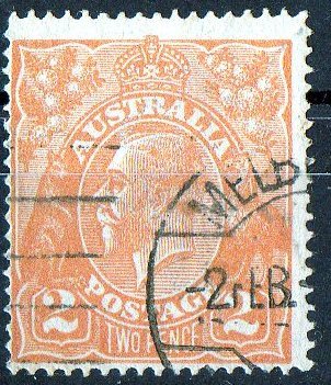 Australia 1918 King George V 2d Orange - Single Crown Wmk Used - Actual Stamp - Melbourne - SG62 - Oblitérés