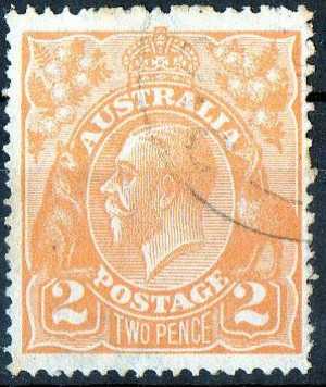 Australia 1918 King George V 2d Orange - Single Crown Wmk Used - Actual Stamp - CDS - SG62 - Usados