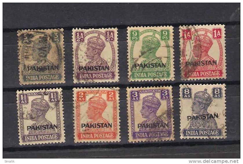 PAKISTAN 1947,Overprint On KGVI British India Stamps 3p To 8anna 8v Fine Used As Scan - Pakistan