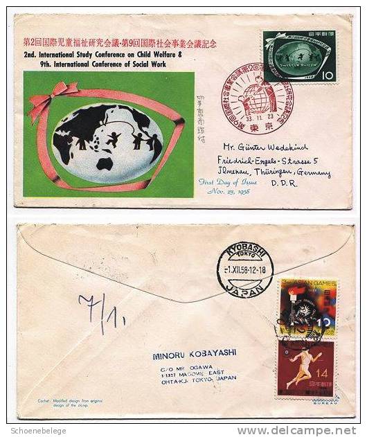 A157) Japan Brief FDC 23.11.1958 Kyobashi To Ilmenau / Germany - FDC