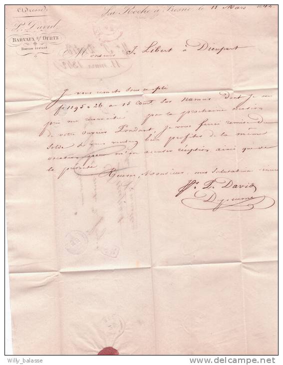 Belgique Précurseur. 1842 Lettre Avec Boîte "L" De La Roche à Fresne Avec T18 "BARVAUX" - 1830-1849 (Belgica Independiente)