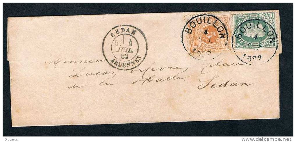 Belgique 1882. Lettre Affr. N°28 + 30 De Bouillon Pour Sedan. Affr. Frontalier - Autres & Non Classés