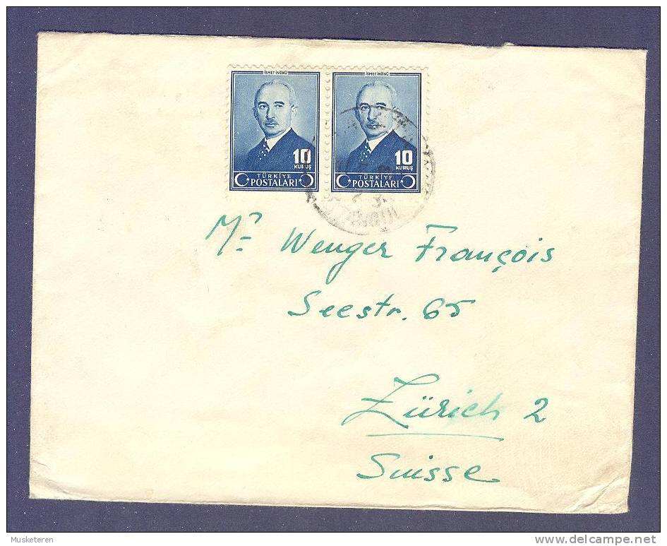 Turkey ISTANBUL 1942? Cover To Zürich Suisse Switzerland Pair Of 10 Kurus Ismet Inönö - Briefe U. Dokumente