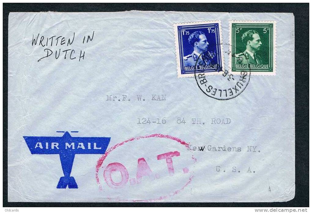 Belgique 1945 Lettre Par Avion Affr. N°646 + 692 De Bruxelles Pour USA + Oval O.A.T - Lettres & Documents