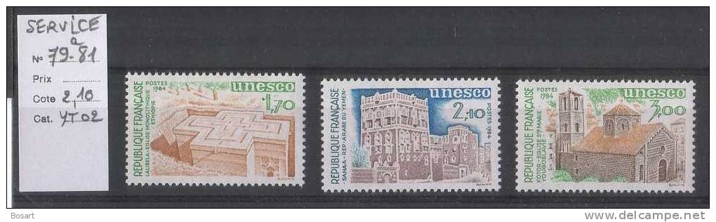 France Timbres Service Neufs UNESCO Y.T.n° 79 à 81.c.2.10€ - Neufs