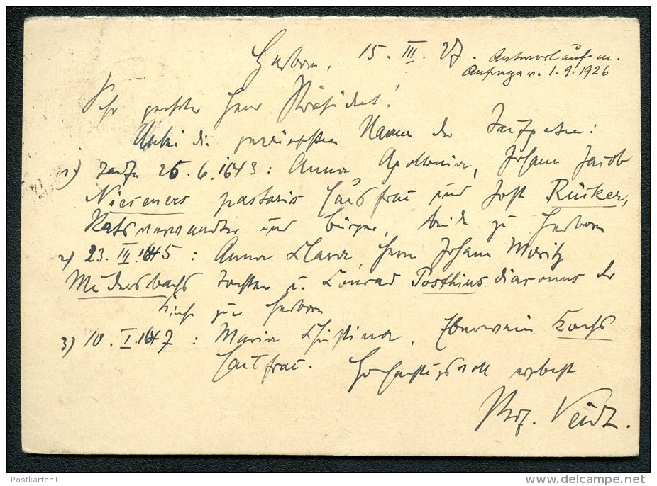 DR  P167 IA  Antwort-Postkarte  Herborn - Schwerin 1927 Kat. 20,00 € - Sonstige & Ohne Zuordnung