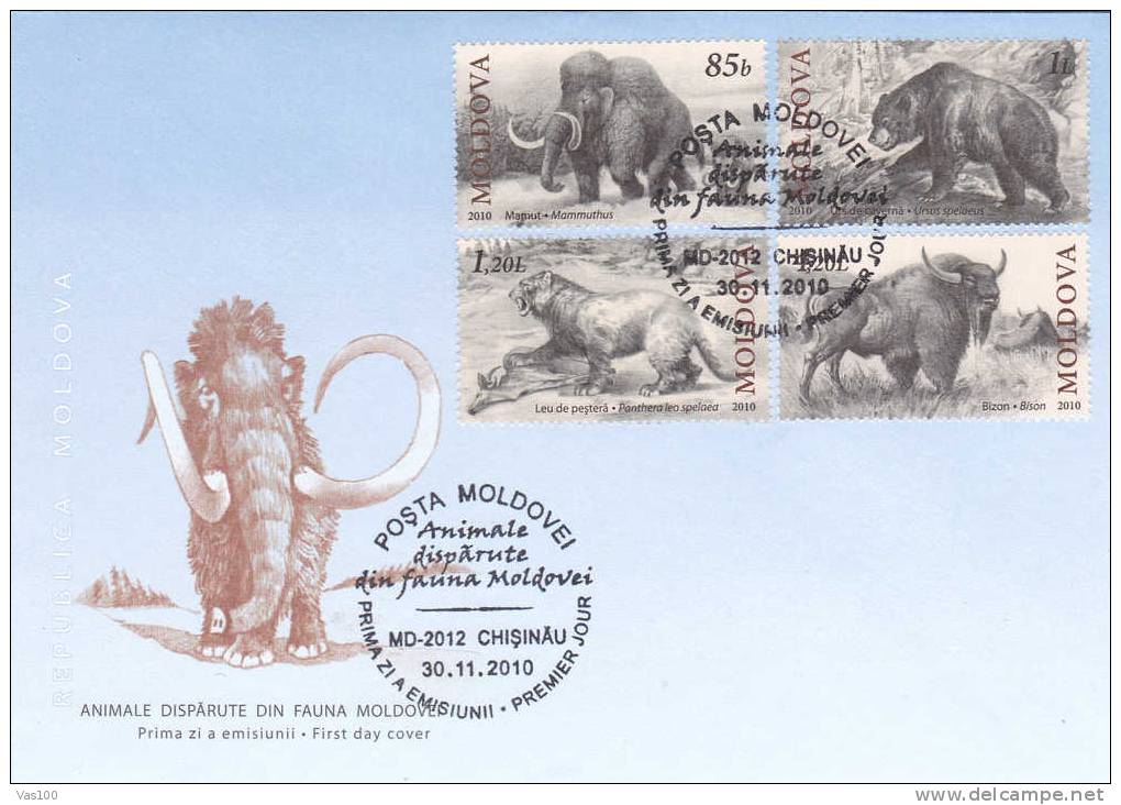 Elephants Mamut,Lyon,Bears,Bison 2010 Cover FDC Moldova - Eléphants