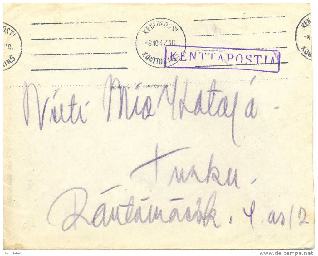 Finlande 1942 " Lettre Vers Turku Par Poste Militaire " Marque Kenttapostia - Militair