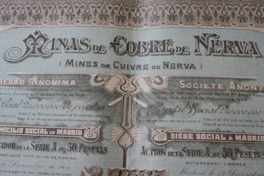 MINES DE CUIVRE MINAS DE COBRAS  DE NERVA  SIEGE SOCIAL à MADRID ESPAGNE  => ACTION & TITRE  >> SCRIPOPHILIE - Mines