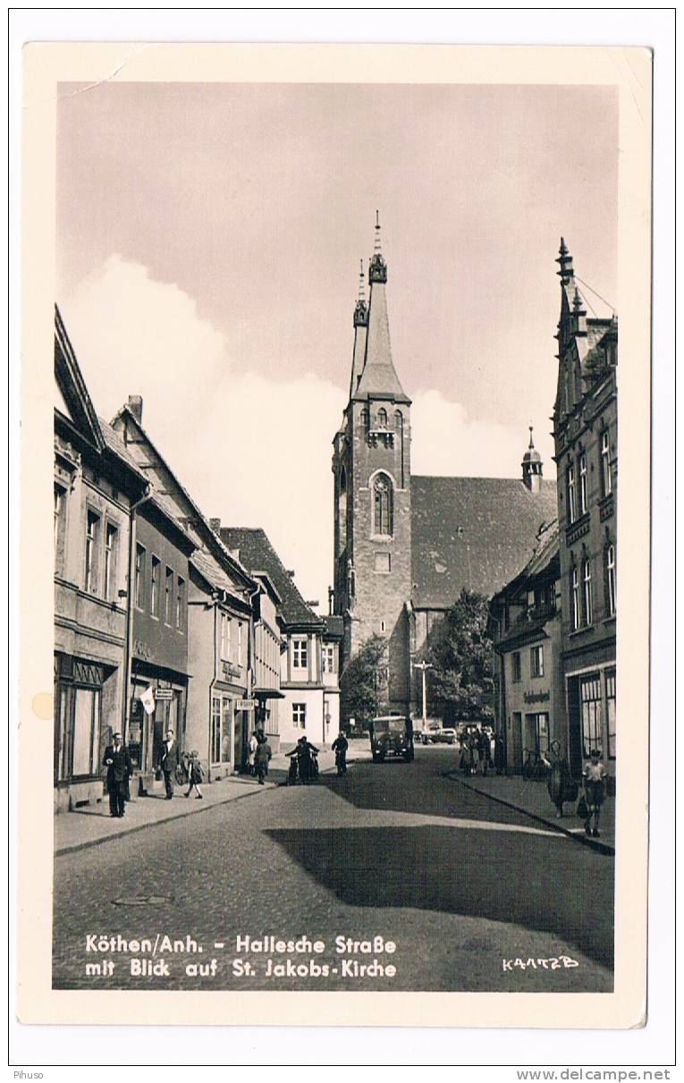 D1218  KÖTHEN : Hallesche Strasse Mit Blick Auf St. Jakobs-Kirche - Köthen (Anhalt)