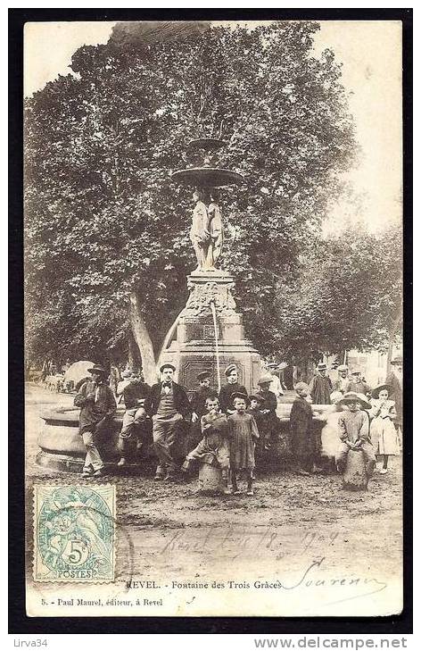 CPA  PRECURSEUR- FRANCE- REVEL (31)-  LA FONTAINE DES TROIS GRACES EN 1900 AVEC TRES BELLE ANIMATION- - Revel