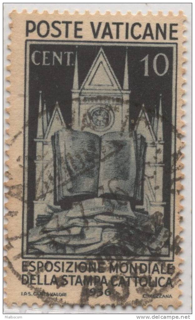 SI53D Italia Italy Vaticano Emesso Il 20 Giugno 1936 10 C. - Chiesa E Libri Sacri Usato - Used Stamps