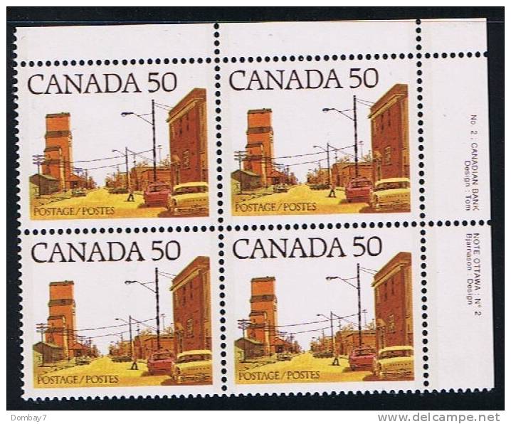 CANADA MNH #723 Corner BLOCK Of 4, INSCRIPTION CV$6.00, STREET - Ungebraucht