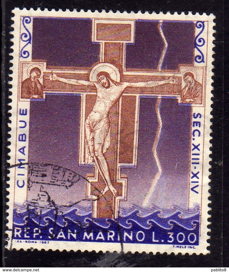 REPUBBLICA DI SAN MARINO 1967 "CROCEFISSO" DEL CIMABUE CRUCIFIED LIRE 300 USATO USED OBLITERE' - Oblitérés